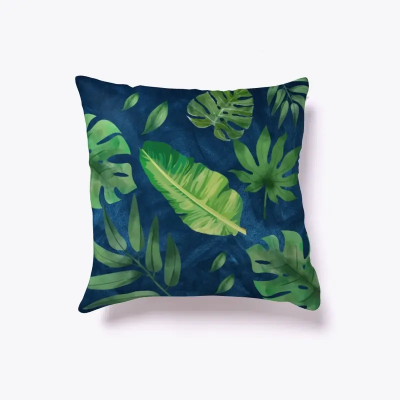 Green Leaf on Blue Base Pillow